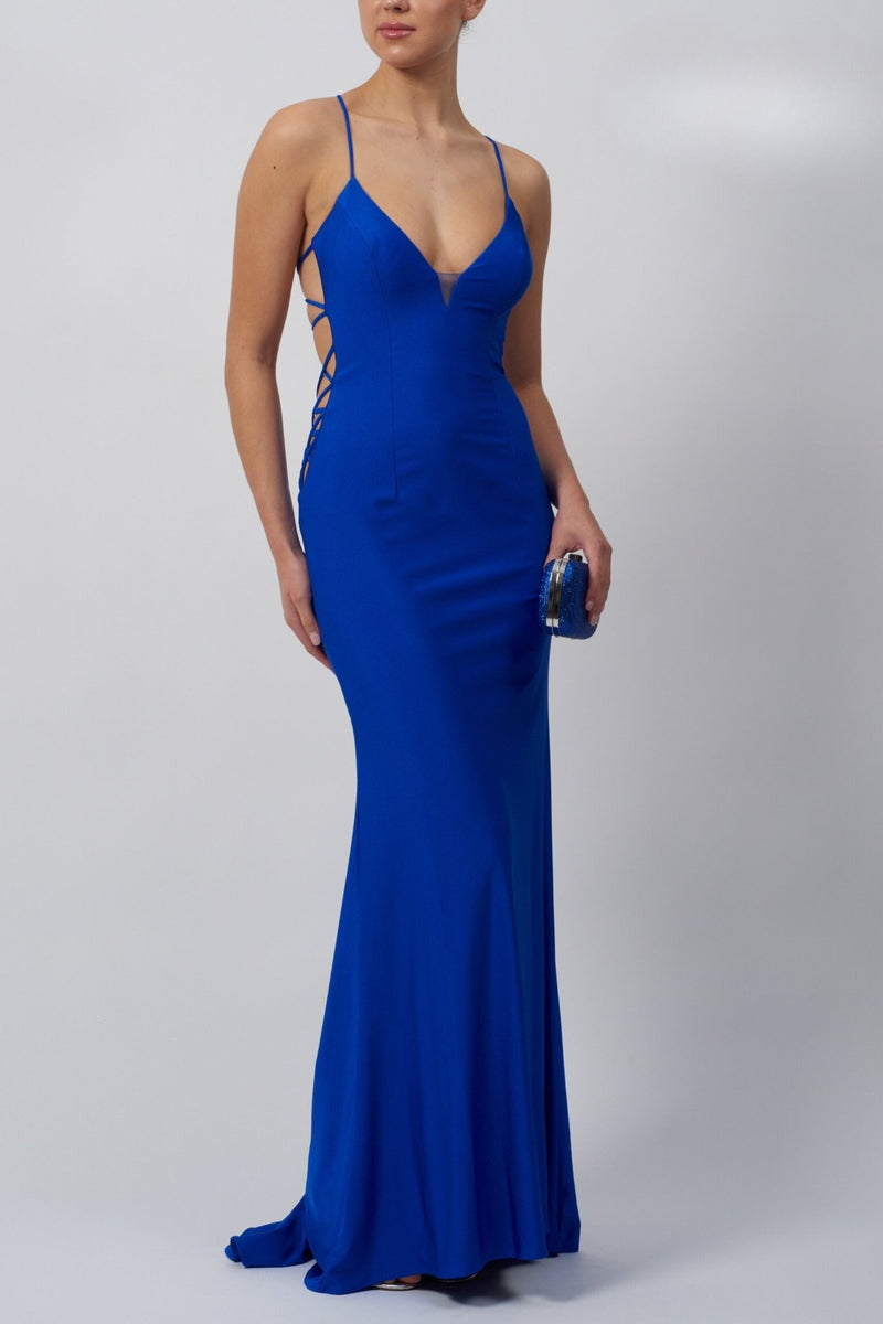 Goddiva Cowl Neck With Strappy Back Satin Maxi - Royal Blue  Royal blue  satin dress, Mermaid style dress, Satin dress long