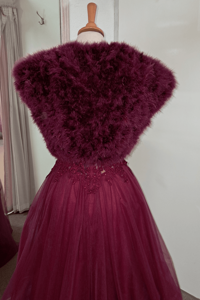 Back of wine feather shrug