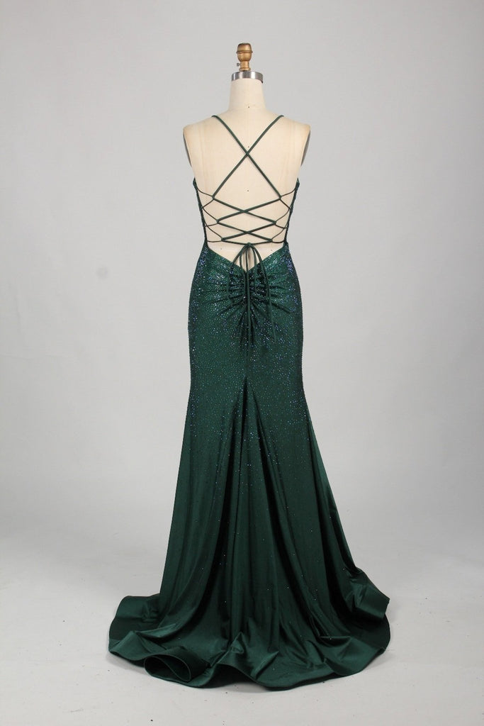 backless green long dress