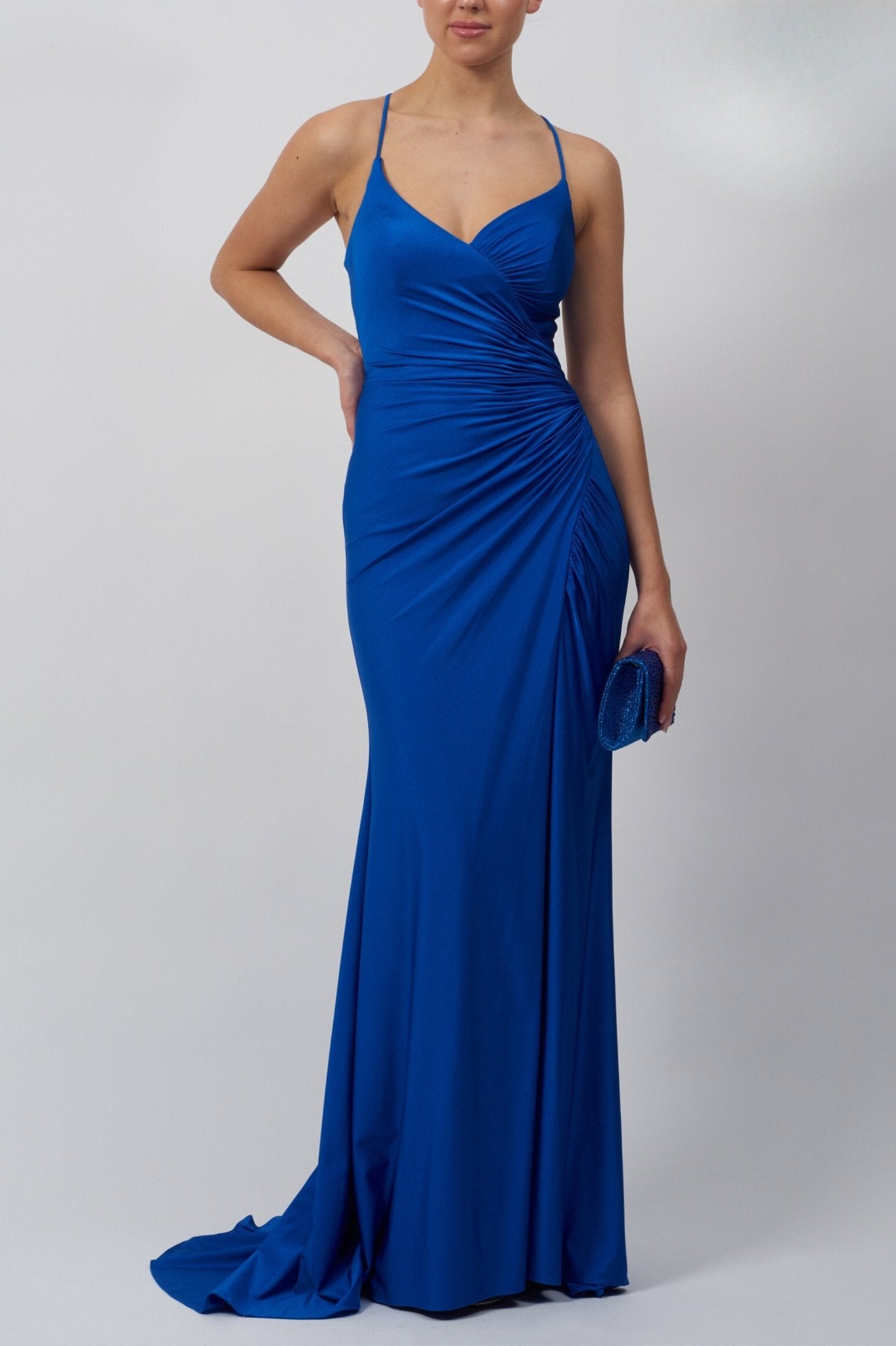 Mascara Blue Tie Back Rouched Prom Dress – Cargo Clothing