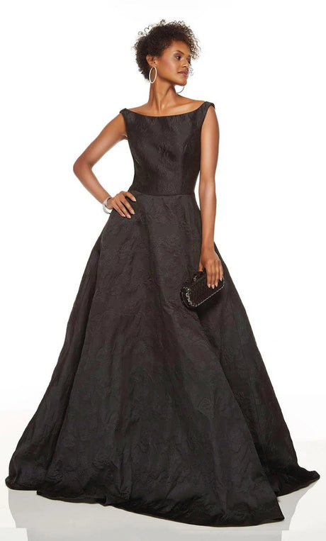 Black Brocade Bateau Neckline Ballgown by Alyce Paris Cargo Clothing