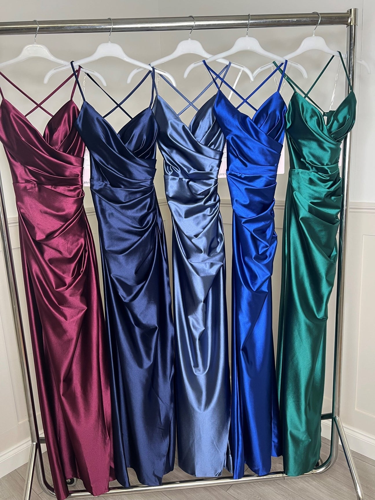 INDIGO 7333 Satin Wrap Fitted Prom Dress with Rouching - Cargo Clothing