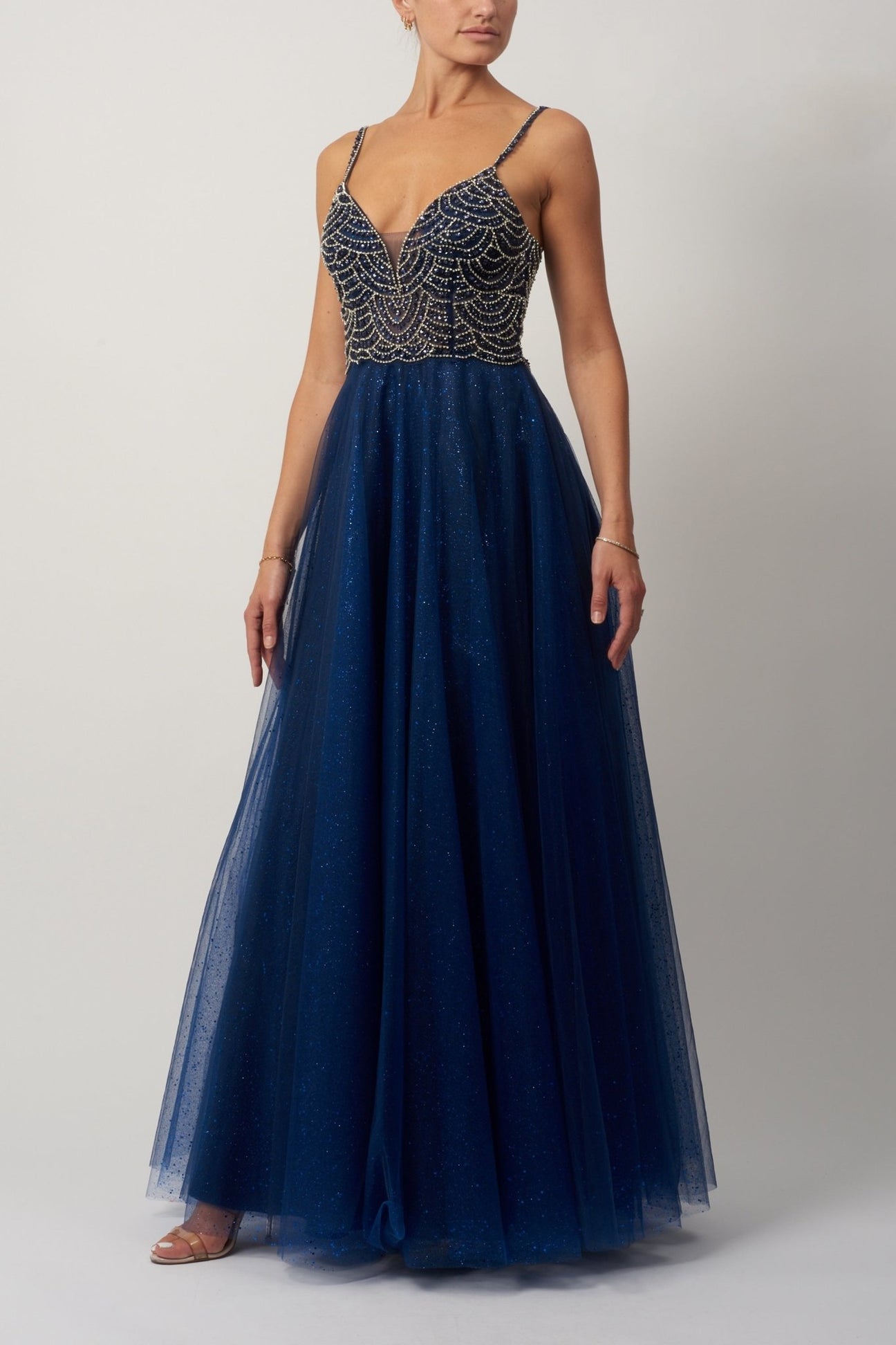 MC12109 Navy Beaded bodice with sparkle tulle skirt - Cargo Clothing