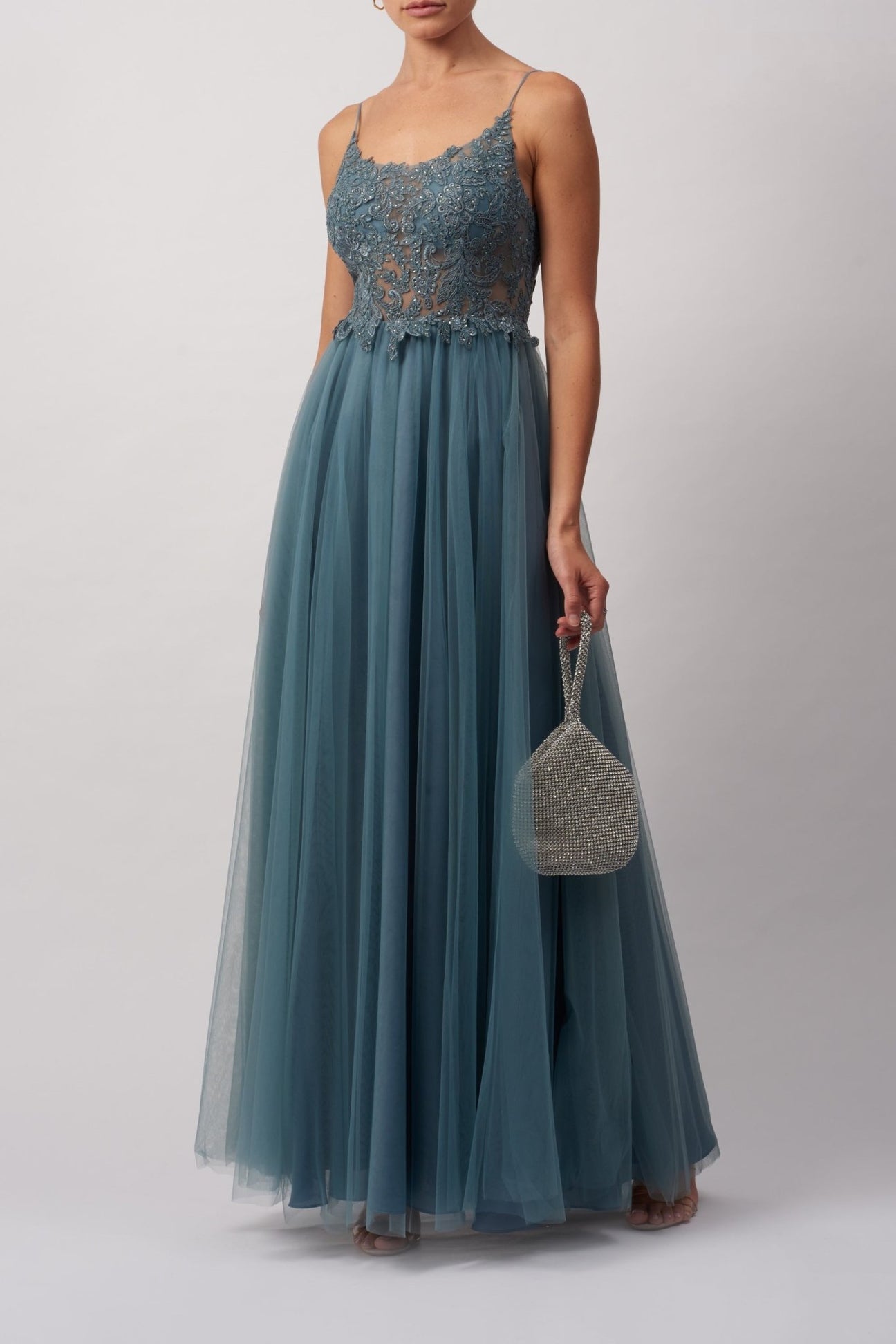 MC18102 Dew Tie open back embellished tulle prom dress - Cargo Clothing