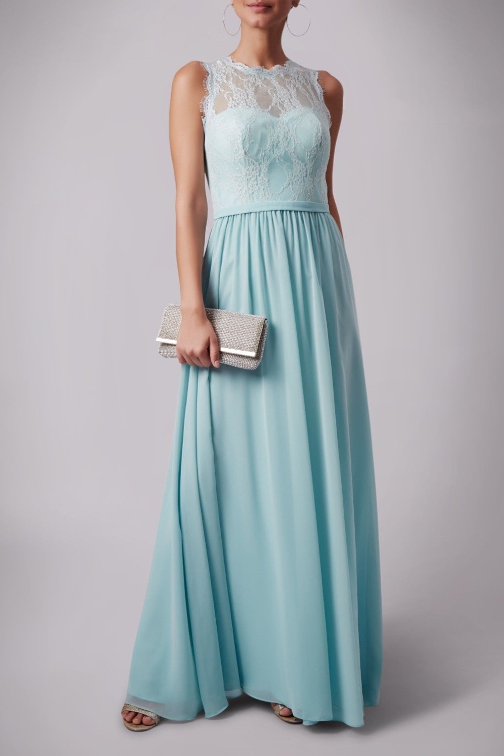 Misty green MC181312B high neck lace top dress - Cargo Clothing
