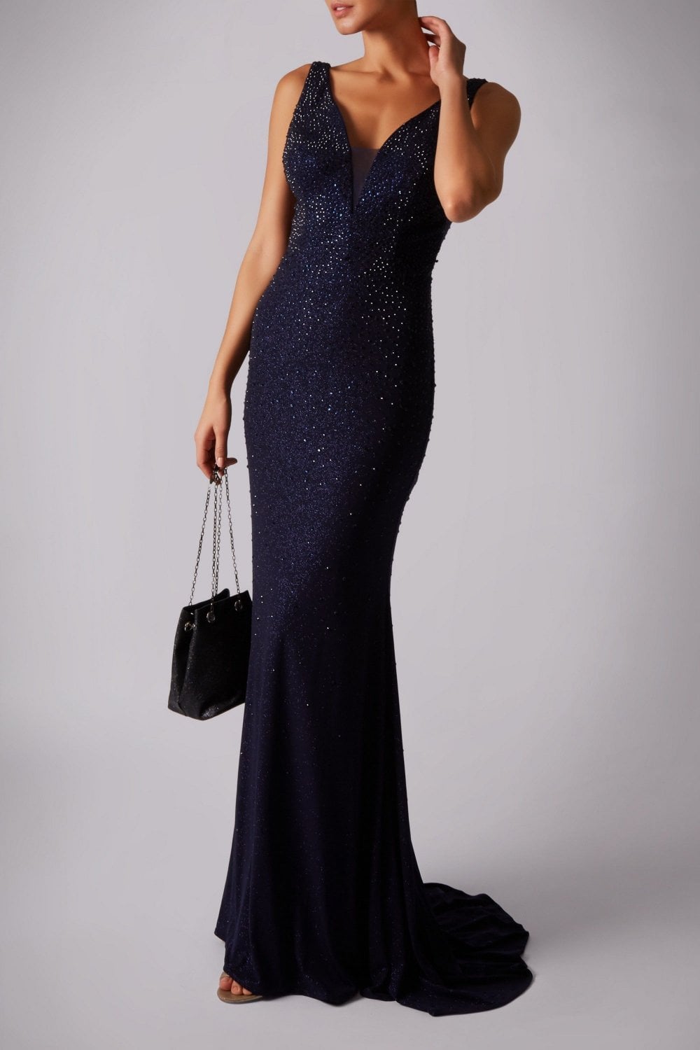 Navy MC181351 Sparkles fitted v neck dress - Cargo Clothing