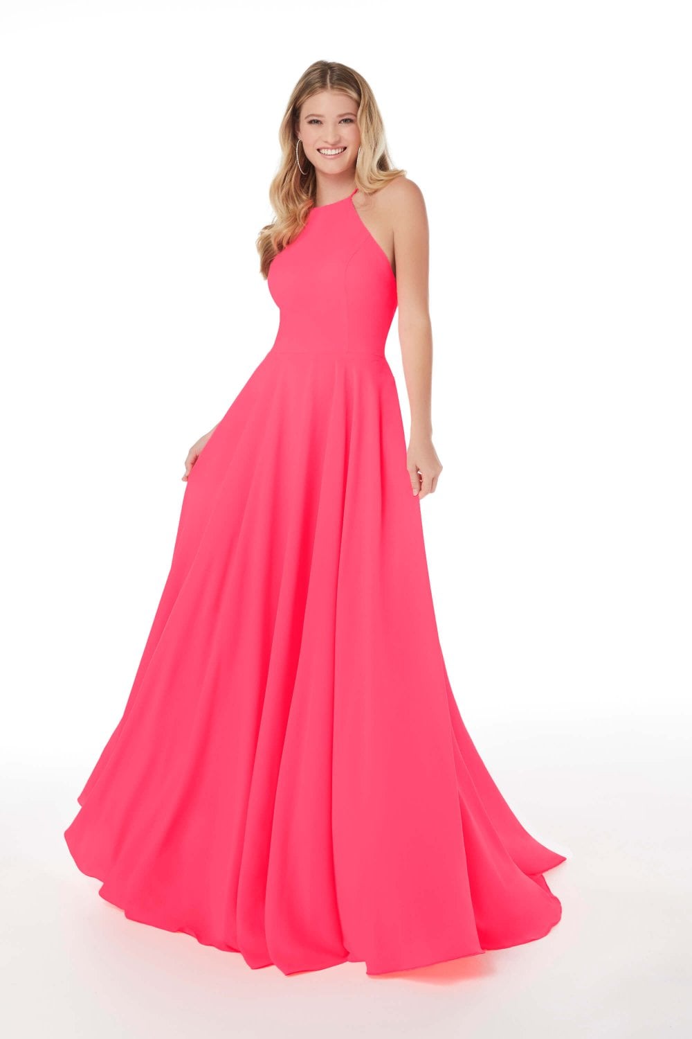 Neon Pink 12880 Open Lace up Back full skirted dress - Cargo Clothing