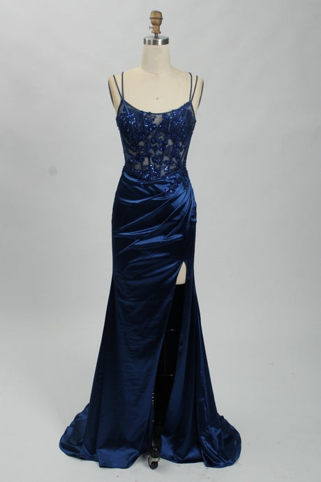 Navy Georgina Satin Prom Dress Cargo Clothing