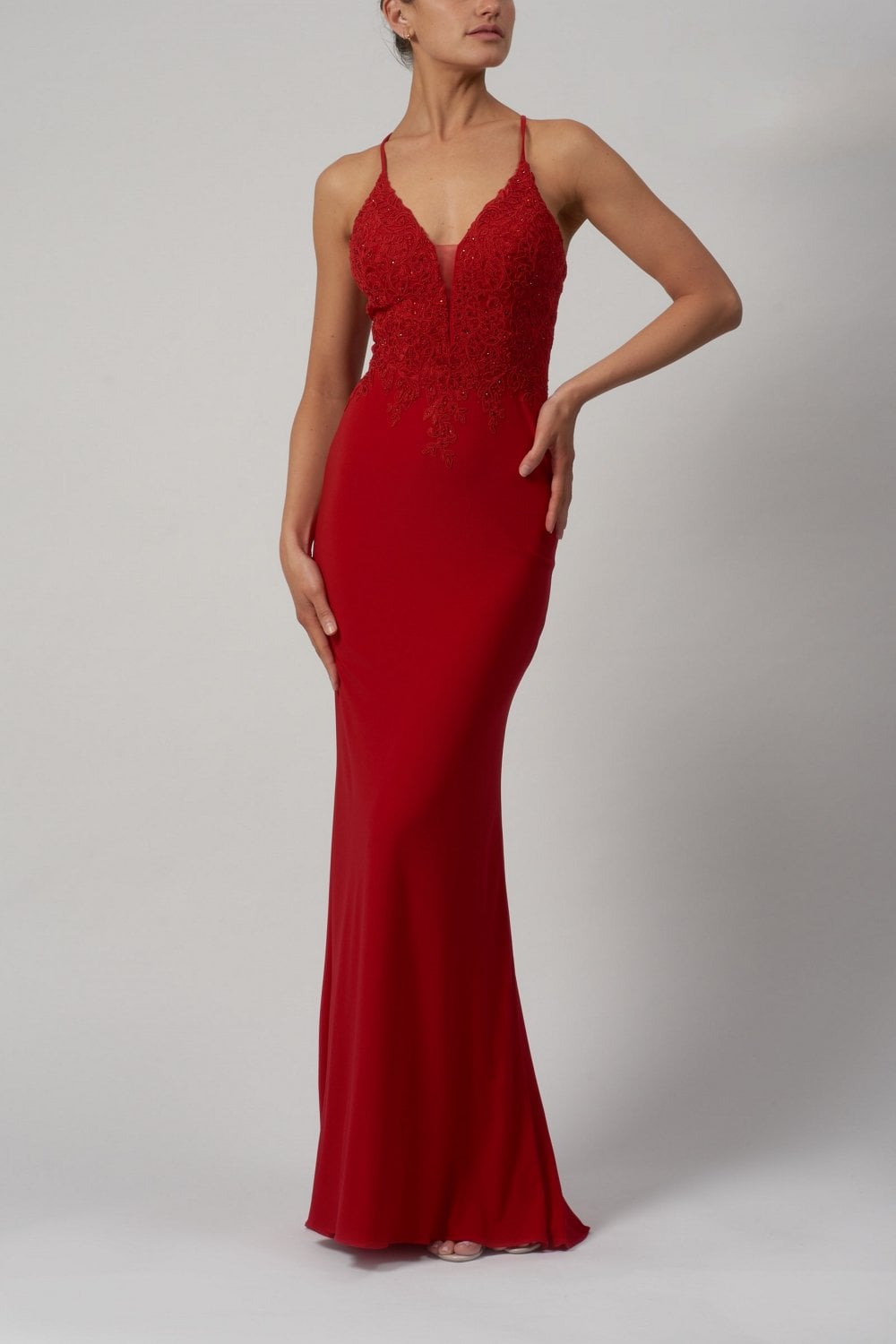 Red MC112019 Embellished Open back dress with tie - Cargo Clothing