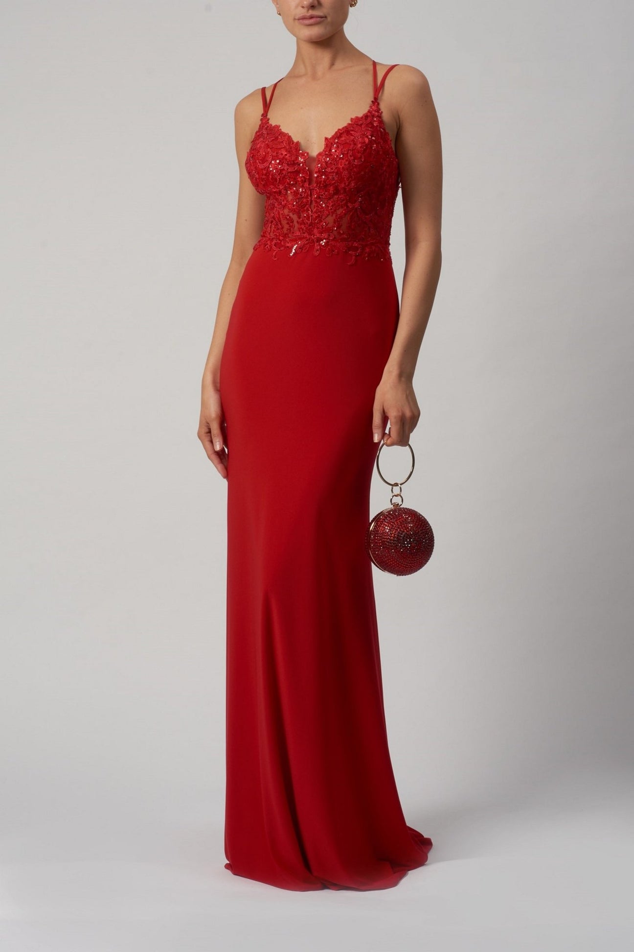 Red MC181506 Tie back lace bodice dress - Cargo Clothing