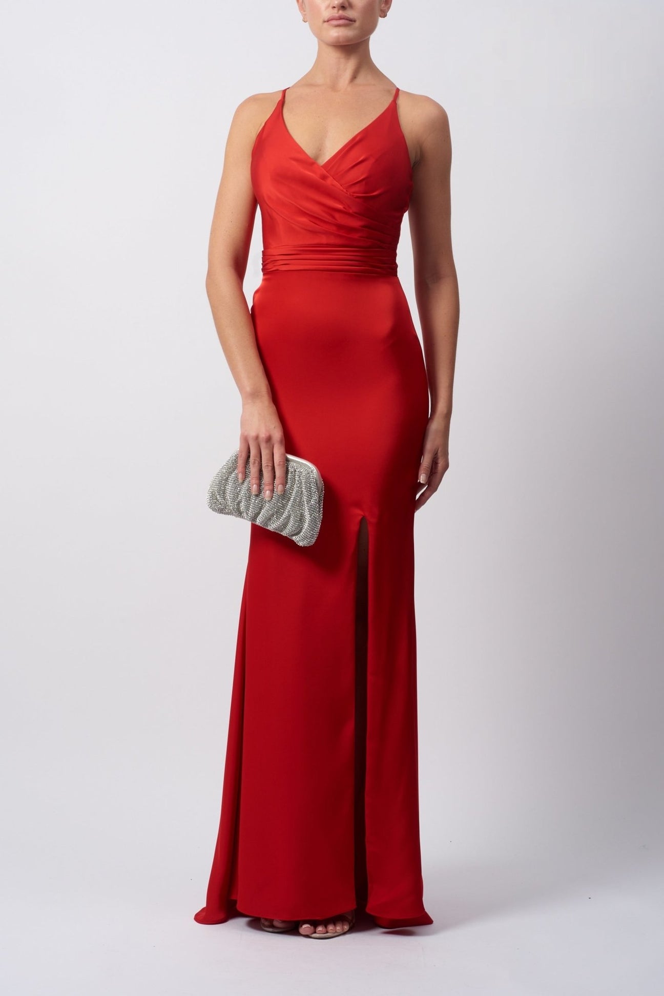Red MC191014 Satin Strap Back Dress - Cargo Clothing